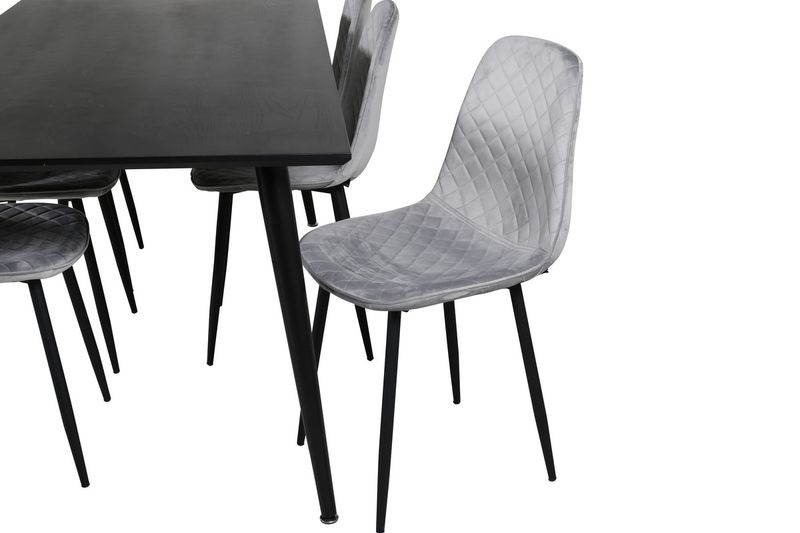 Venture Home Dipp & Polar Rektangulärt Matbord 180 x 90 Svart + 6 st Matstolar Grå