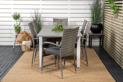 Venture Home Albany & Anna Rektangulärt Matbord 152 x 90 Vit + 6 st Matstolar Grå