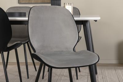 Venture Home Emma & Jimmy 4 st Matstolar Grå + Rektangulärt Matbord 150 x 90 Vit