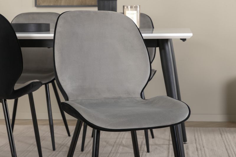 Venture Home Emma & Jimmy 4 st Matstolar Grå + Rektangulärt Matbord 150 x 90 Vit