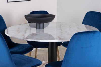 Venture Home Estelle & Polar Runt Matbord ⌀106 Vit + 6 st Matstolar Blå