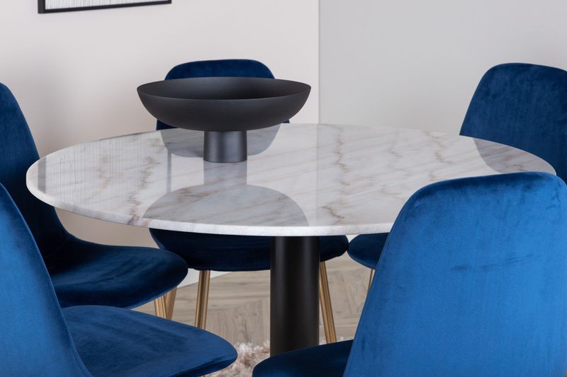 Venture Home Estelle & Polar Runt Matbord ⌀106 Vit + 6 st Matstolar Blå