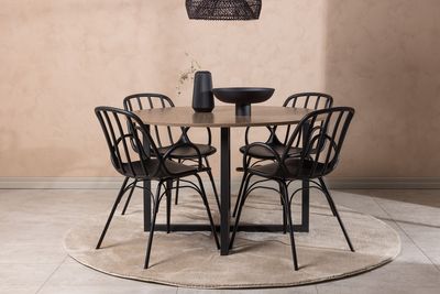 Venture Home Durango & Dyrön Runt Matbord ⌀120 Valnöt + 4 st Matstolar Svart