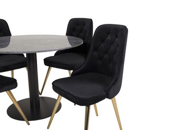 Venture Home Estelle & Velvet Deluxe Runt Matbord ⌀106 Mörkgrå + 4 st Matstolar Svart