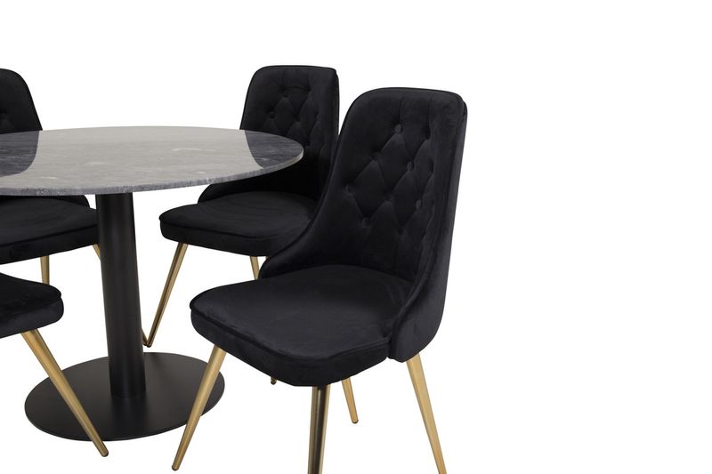 Venture Home Estelle & Velvet Deluxe Runt Matbord ⌀106 Mörkgrå + 4 st Matstolar Svart