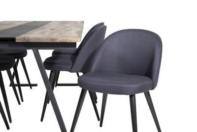 Venture Home Jakarta & Velvet Rektangulärt Matbord 200 x 90 Svart + 6 st Matstolar Svart