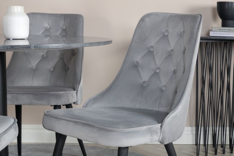 Venture Home Estelle & Velvet Deluxe Runt 4 st Matbord ⌀106 Mörkgrå + Matstolar Ljusgrå