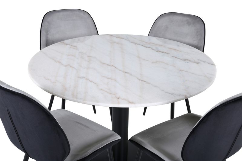 Venture Home Emma & Estelle 4 st Matstolar Grå + Runt Matbord ⌀106 Vit