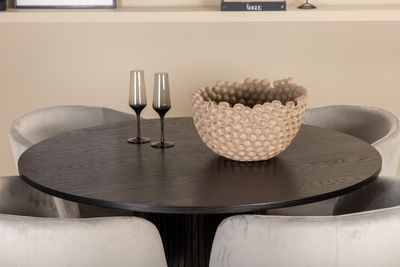 Venture Home Berit & Bianca 4 st Matstolar Grå + Runt Matbord ⌀110 Svart