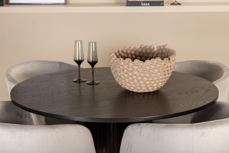 Venture Home Berit & Bianca 4 st Matstolar Grå + Runt Matbord ⌀110 Svart