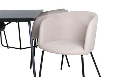 Venture Home Berit & Petra 6 st Matstolar Beige + Rektangulärt Matbord 190 x 90 Svart