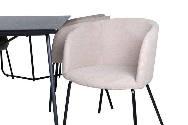 Venture Home Berit & Petra 6 st Matstolar Beige + Rektangulärt Matbord 190 x 90 Svart
