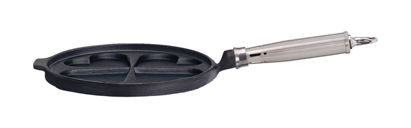 Ronneby Bruk, Plättpanna Gjutjärn 25 cm Hjärtformade Urtag & Rostfritt Handtag
