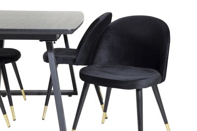 Venture Home Velvet & Inca 4 st Matstolar Svart + Rektangulärt Matbord 160 x 85 Svart
