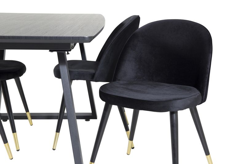 Venture Home Velvet & Inca 4 st Matstolar Svart + Rektangulärt Matbord 160 x 85 Svart