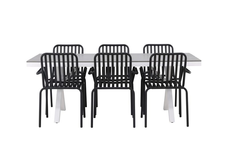 Venture Home Garcia & Peking Rektangulärt Matbord 200 x 100 Grå + 6 st Matstolar Svart