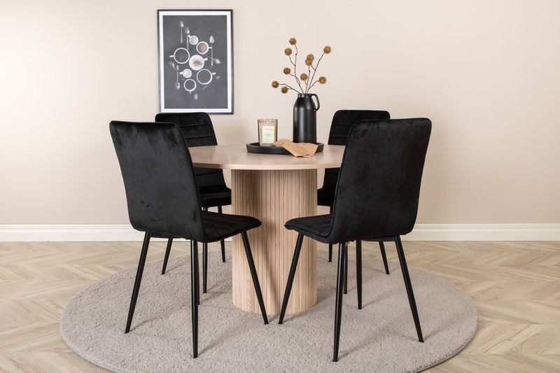 Venture Home Bianca & Windu Runt Matbord ⌀110 Vitputsad + 4 st Matstolar Svart