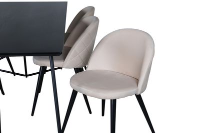 Venture Home Petra & Velvet Rektangulärt Matbord 190 x 90 Svart + 6 st Matstolar Beige