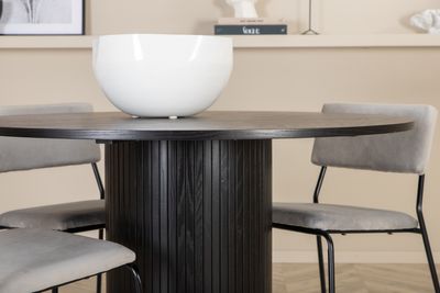 Venture Home Kenth & Bianca 4 st Matstolar Grå + Runt Matbord ⌀110 Svart