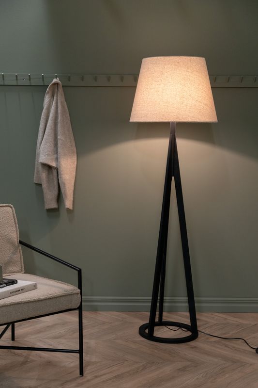 Venture Home Kona Golvlampa i Trä med Linneskärm