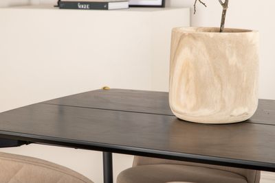 Venture Home Pelle & Velvet Rektangulärt Matbord 190 x 90 Svart + 6 st Matstolar Beige