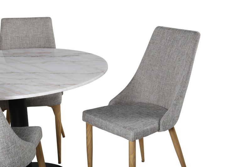 Venture Home Leone & Estelle 4 st Matstolar Ljusgrå + Runt Matbord ⌀106 Vit