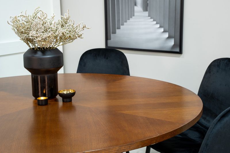 Venture Home Copenhagen & Polar Runt Matbord ⌀140 Brun + 6 st Matstolar Svart