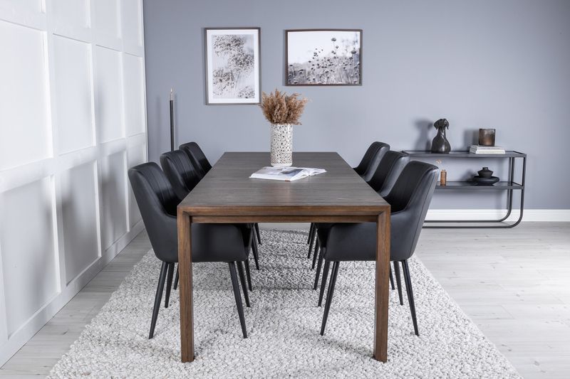 Venture Home Slider & Comfort Rektangulärt Matbord 170 x 95 Natur + Matstolar 6-pack Svart