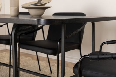 Venture Home Tvist & Uno 6 st Matstolar Svart + Rektangulärt Matbord 200 x 90 Svart