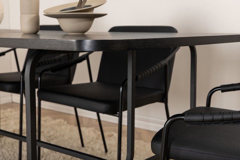 Venture Home Tvist & Uno 6 st Matstolar Svart + Rektangulärt Matbord 200 x 90 Svart