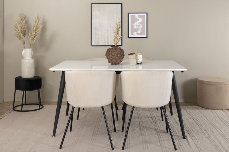Venture Home Berit & Jimmy 4 st Matstolar Beige + Rektangulärt Matbord 150 x 90 Vit