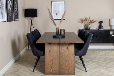 Venture Home Logger & Velvet Deluxe Rektangulärt Matbord 210 x 100 Natur + Matstolar 2-pack Svart