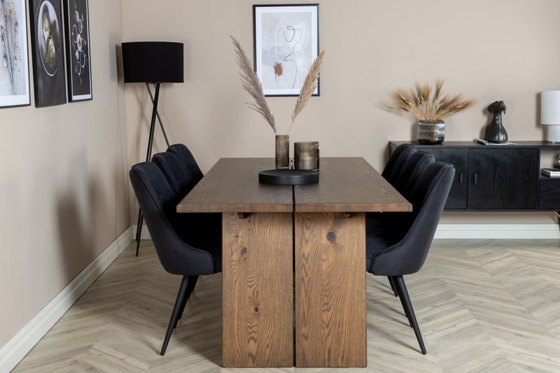 Venture Home Logger & Velvet Deluxe Rektangulärt Matbord 210 x 100 Natur + Matstolar 2-pack Svart