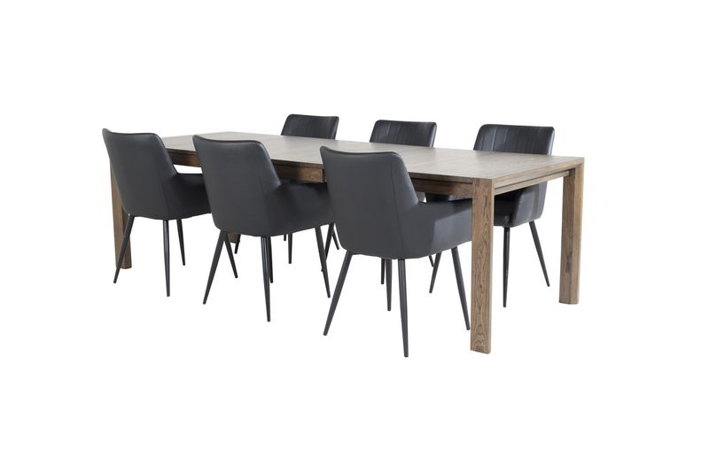 Venture Home Slider & Comfort Rektangulärt Matbord 170 x 95 Natur + Matstolar 6-pack Svart