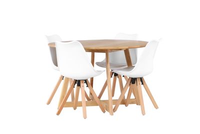 Venture Home Yakidon & Zeno Runt Matbord ⌀120 Brun + 4 st Matstolar Vit