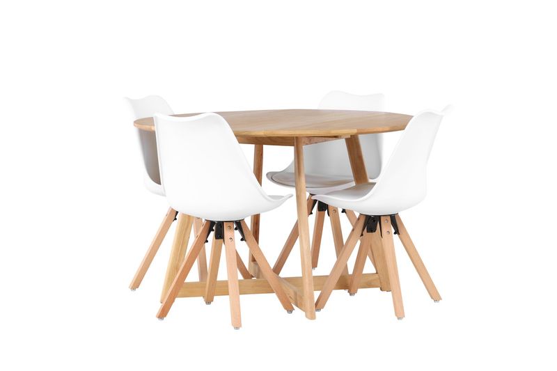 Venture Home Yakidon & Zeno Runt Matbord ⌀120 Brun + 4 st Matstolar Vit