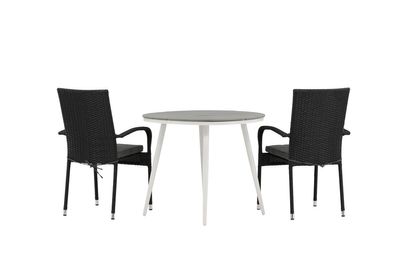 Venture Home Break & Anna Runt Matbord ⌀90 Grå + 4 st Matstolar Svart