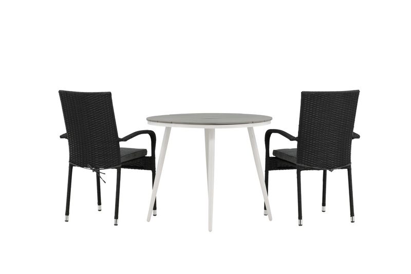 Venture Home Break & Anna Runt Matbord ⌀90 Grå + 4 st Matstolar Svart