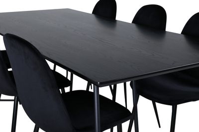 Venture Home Petra & Polar Rektangulärt Matbord 190 x 90 Svart + 6 st Matstolar Svart