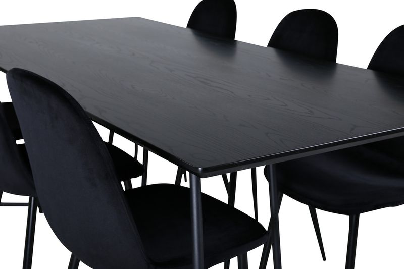 Venture Home Petra & Polar Rektangulärt Matbord 190 x 90 Svart + 6 st Matstolar Svart