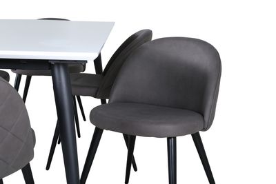 Venture Home Jimmy & Velvet Rektangulärt Matbord 195 x 90 Vit + 6 st Matstolar Grå