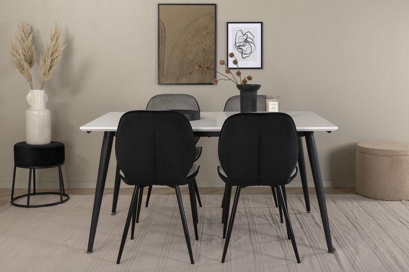 Venture Home Emma & Jimmy 4 st Matstolar Grå + Rektangulärt Matbord 150 x 90 Vit