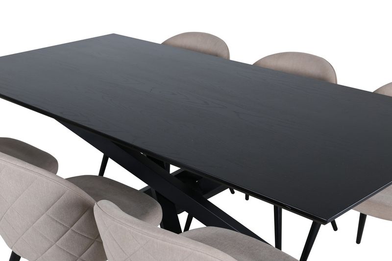 Venture Home Velvet & Piazza 6 st Matstolar Beige + Rektangulärt Matbord 180 x 90 Svart