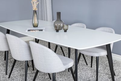 Venture Home Velvet & Polar 6 st Matstolar Grå + Rektangulärt Matbord 240 x 100 Vit