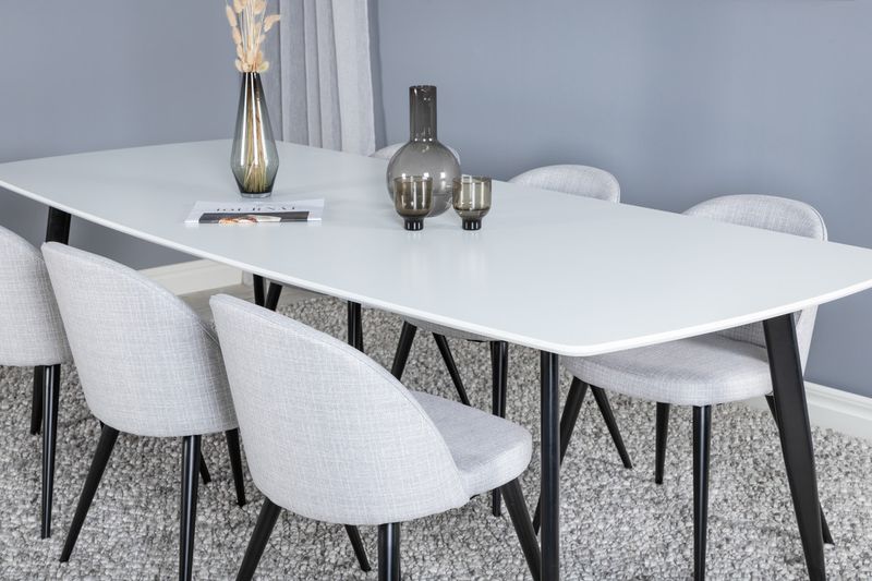 Venture Home Velvet & Polar 6 st Matstolar Grå + Rektangulärt Matbord 240 x 100 Vit