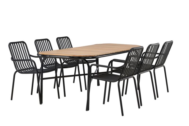Venture Home Holmbeck & Peking Rektangulärt Matbord 200 x 90 Natur + 6 st Matstolar Svart
