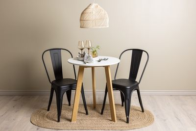 Venture Home Tempe & Leonora Matstolar 2 st Svart + Runt Matbord ⌀65 Vit