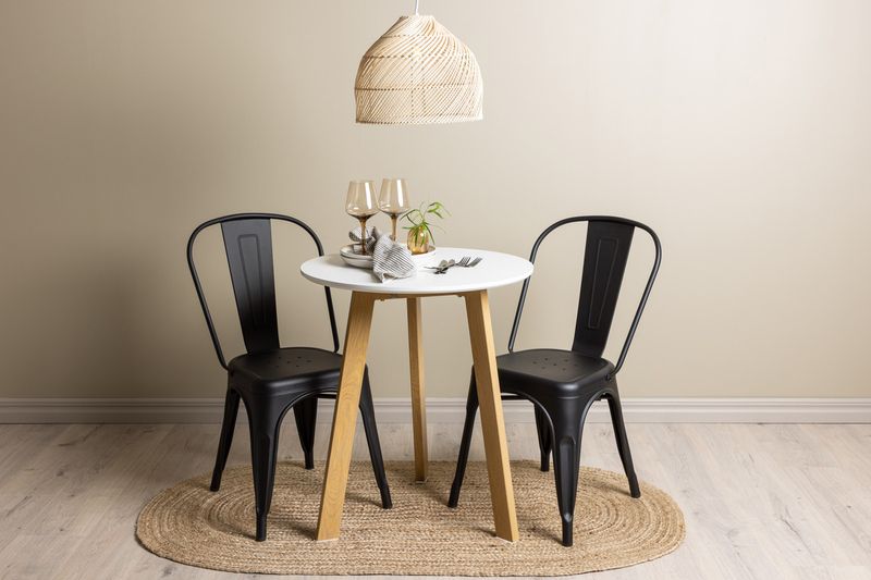 Venture Home Tempe & Leonora Matstolar 2 st Svart + Runt Matbord ⌀65 Vit