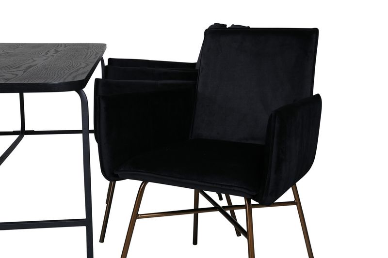 Venture Home Petra & Uno 6 st Matstolar Svart + Rektangulärt Matbord 200 x 90 Svart