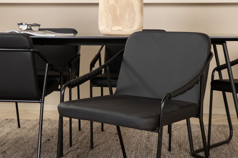 Venture Home Petra & Tvist Rektangulärt Matbord 190 x 90 Svart + 6 st Matstolar Svart